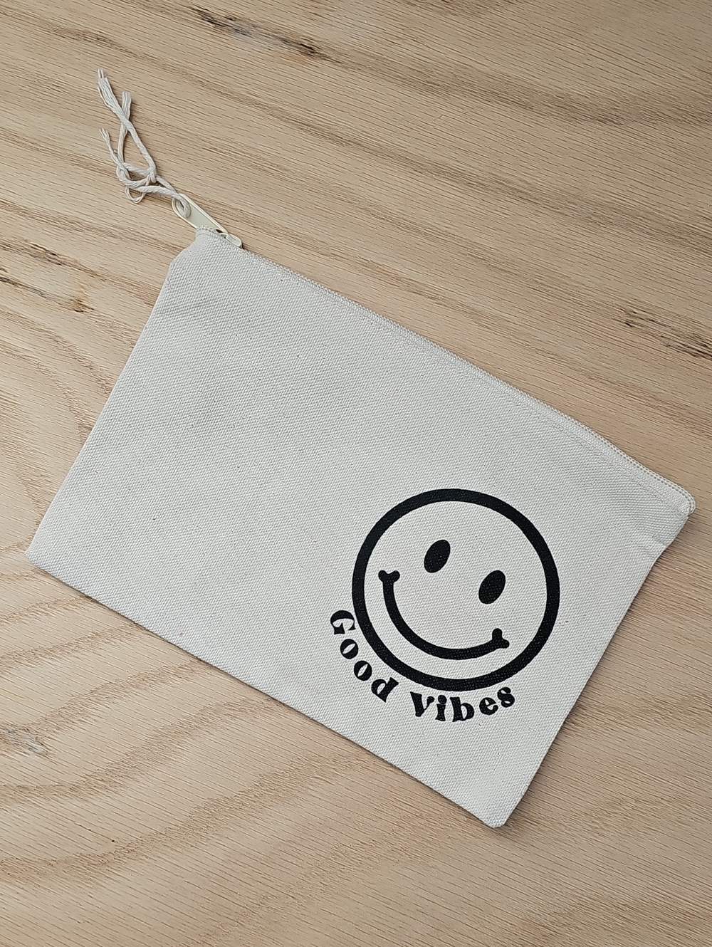 Good Vibes Canvas Pouch - Neutral Cream